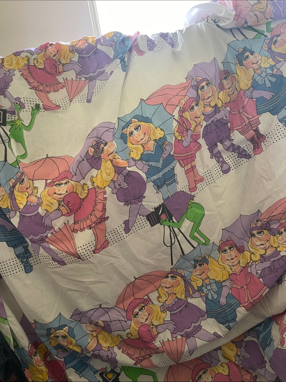 Vintage Lady Pepperell Miss Piggy Kermit Queen Flat & Fitted Sheet Fabric DIY - Picture 9 of 9